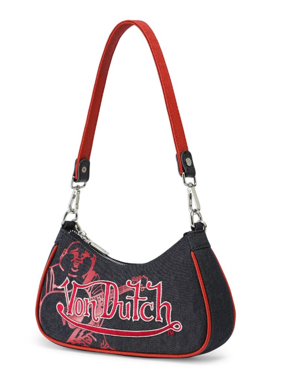 Von Dutch x True Religion Shoulder Bag - Black Denim VDSB-2054 Denim Red Buddha